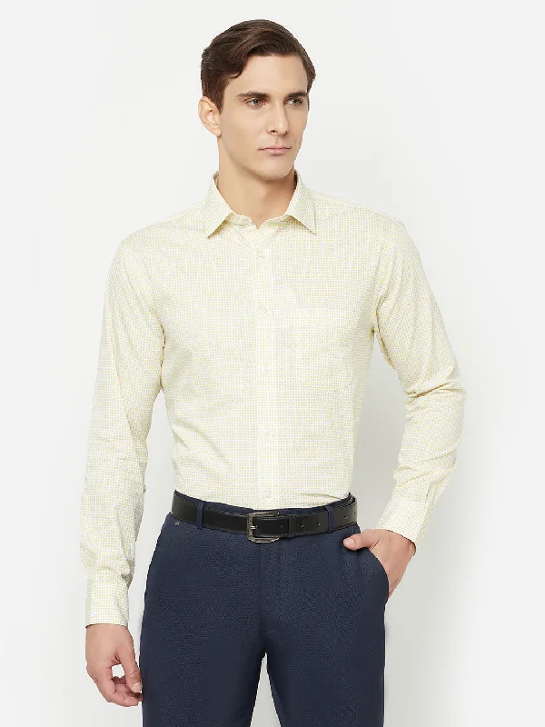 Men's Light Yellow Formal Geometric Print Full Sleeve Shirt