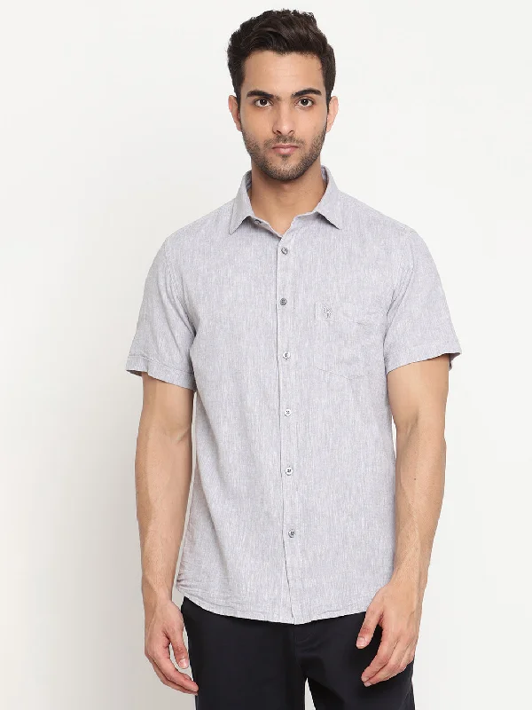 Men's Light Grey Casual Plain Half Sleeve Shirt