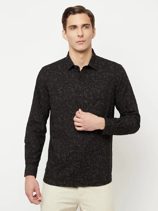 Men's Black Casual Abstract Print Full Sleeve Shirt