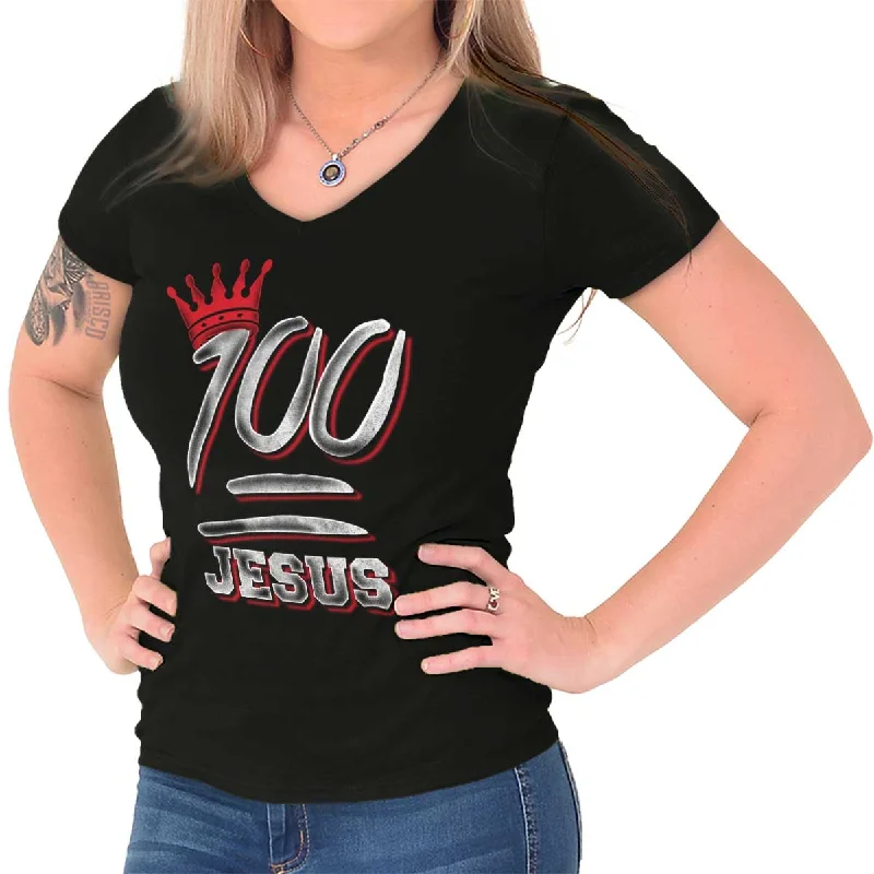 100 Jesus Junior Fit V-Neck T-Shirt