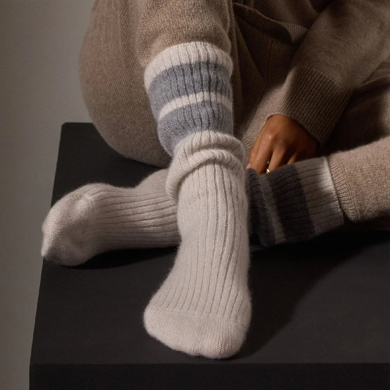 Long Chunky Cashmere Sock - Pearl/Heather Grey