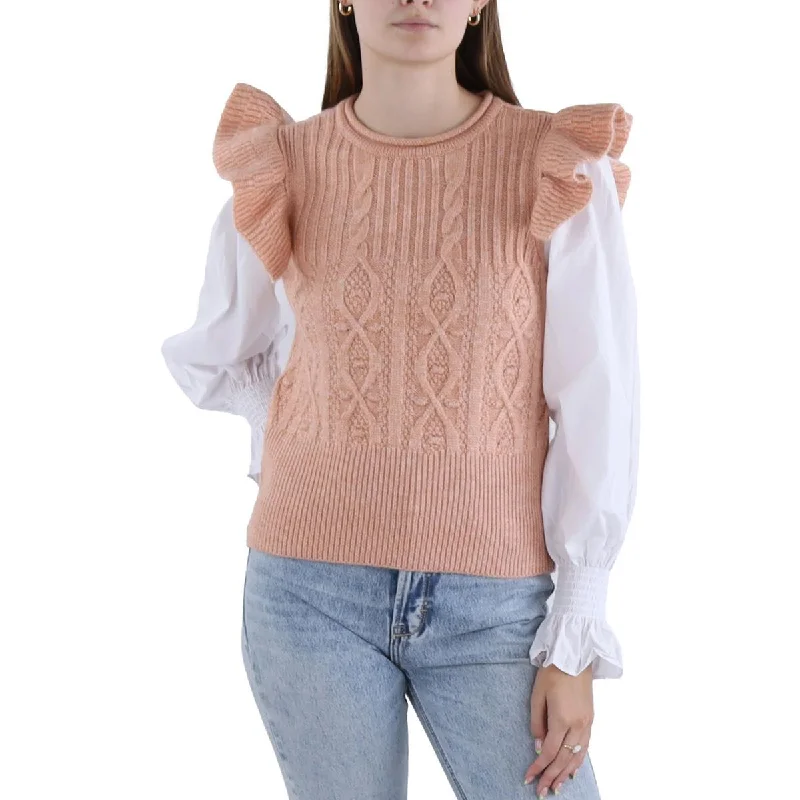 Womens Layered Ruffled Pullover Sweater