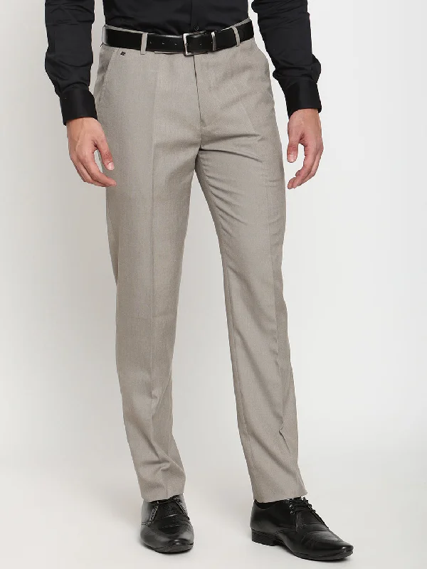 Men's Formal Flat front Beige  Trousers