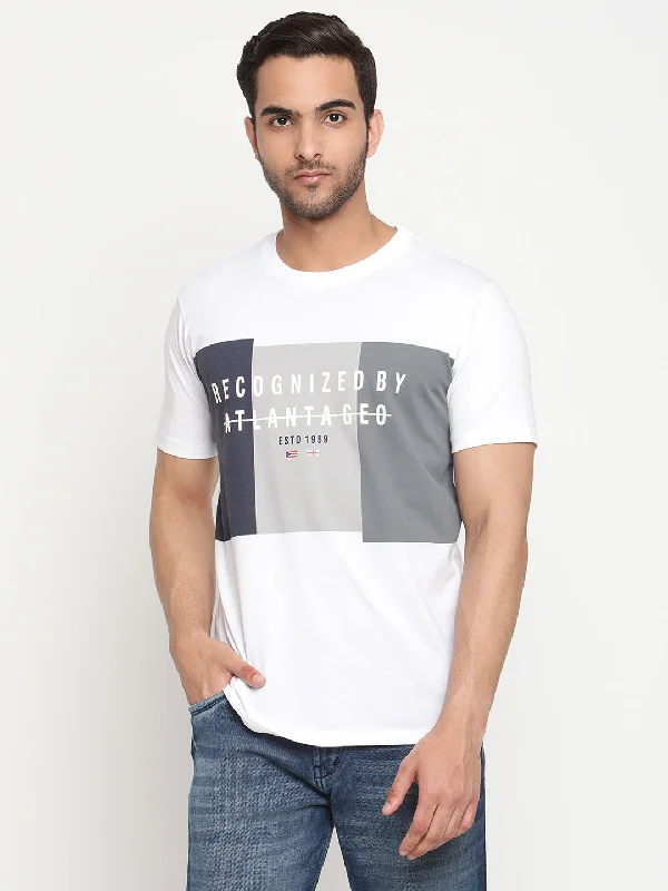 Men's White  Round neck Half Sleeve T-Shirt with Print