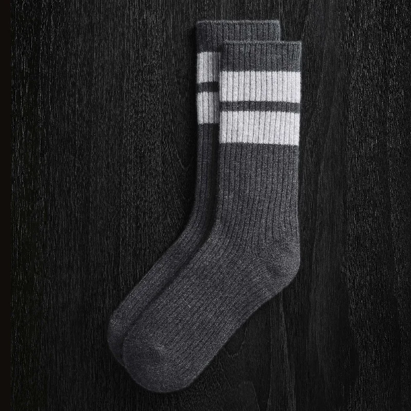 Long Chunky Cashmere Sock - Coal/Heather Grey