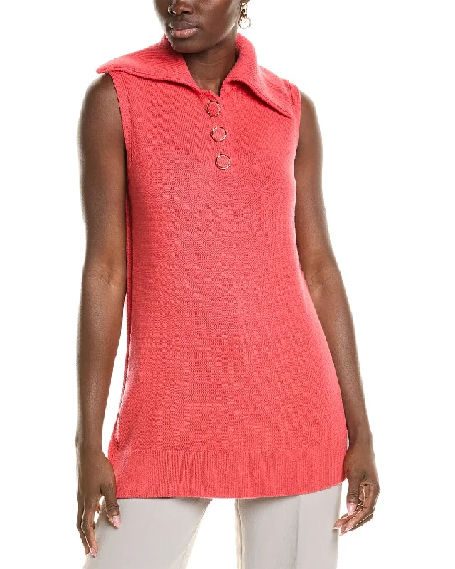 Lafayette 148 New York Sleeveless Collared Wool-Blend Sweater