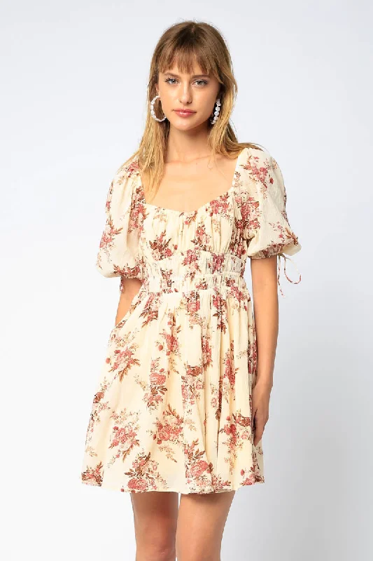 Floral Print Tie Sleeve Dress