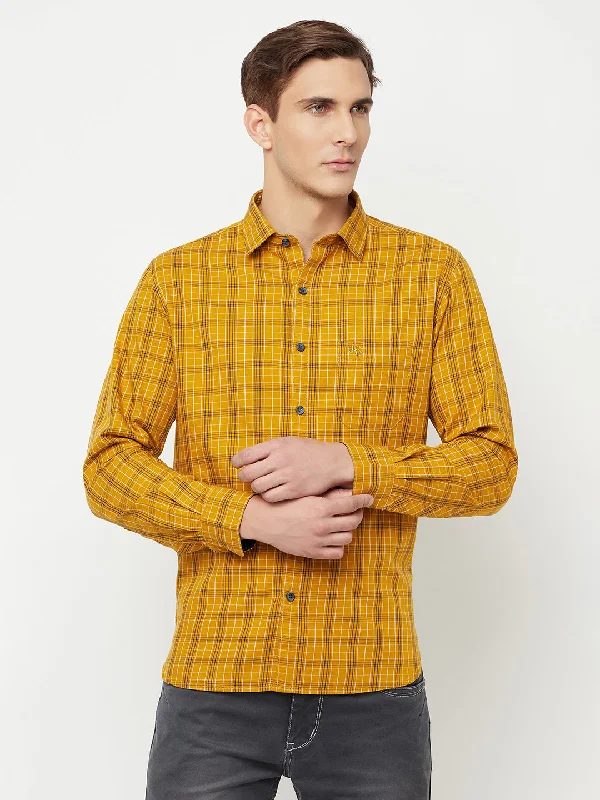 Men's Mustard Casual Medium Checks Full Sleeve Shirt