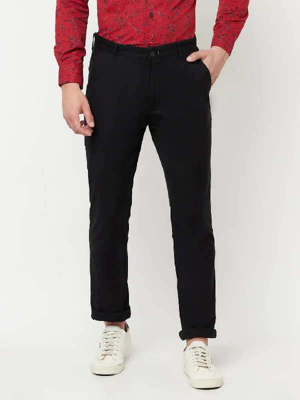 Men's Casual Flat front Black  Trousers