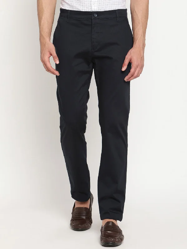 Men's Casual Flat front Navy Blue  Trousers