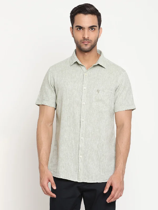 Men's Light Green Casual Plain Half Sleeve Shirt