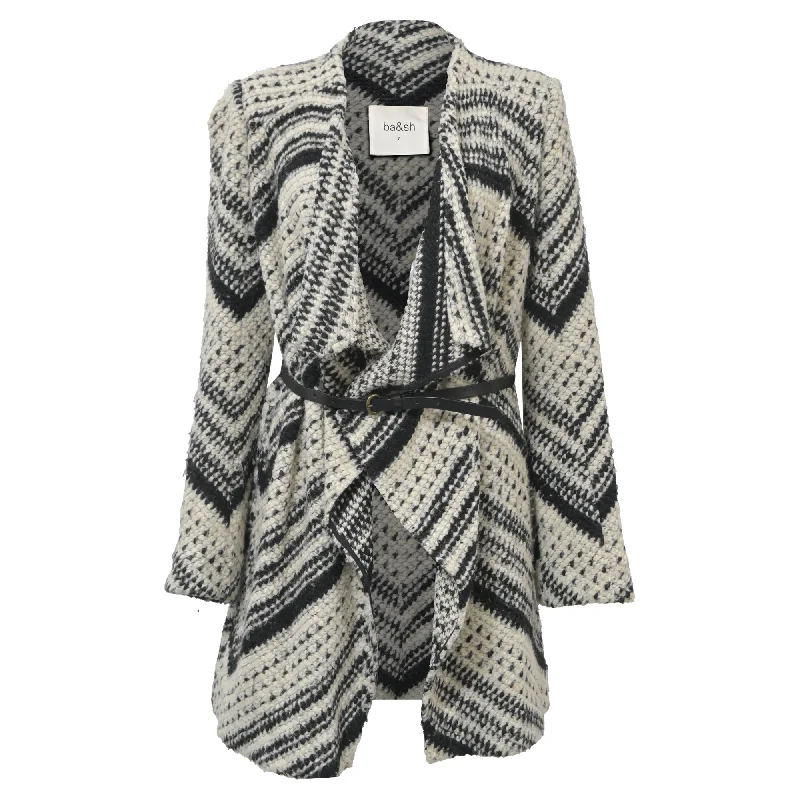 Ba&Sh Ilda Open Knit Belted Cardigan in Black and White Polyester