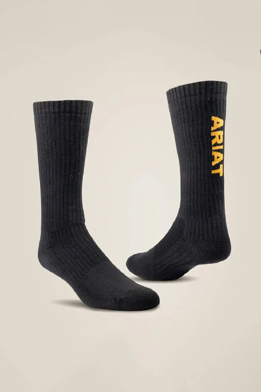 Ariat Premium Ringspun Cotton Mid Calf Socks 3 Pair Pack for Men in Black | 2294-BLACK002