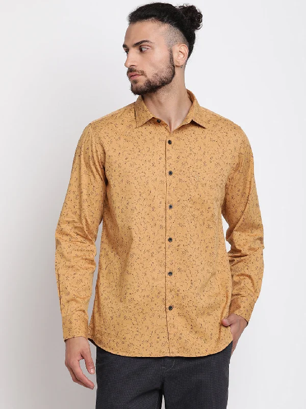 Men's Mustard Casual Abstract Print Full Sleeve Shirt