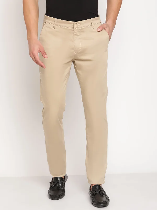 Men's Casual Flat front Beige  Trousers