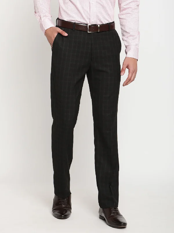 Men's Formal Flat front Black Checks Trousers