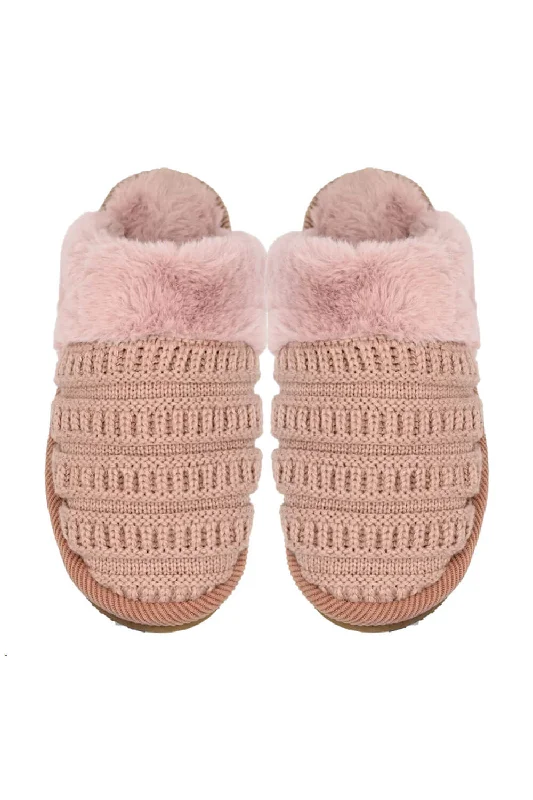 C.C. Rib Pattern Knitted Slippers for Women in Rose | SPE020A-ROSE