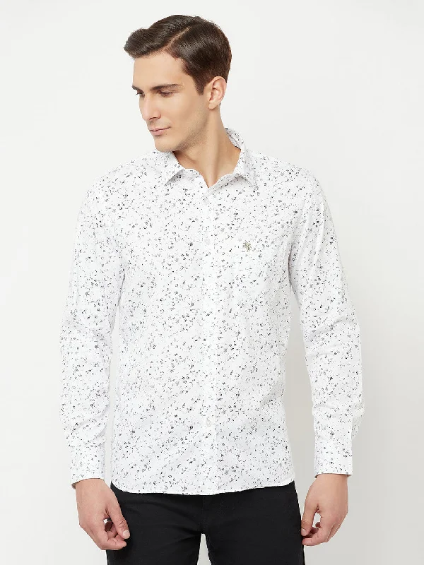 Men's White Casual Abstract Print Full Sleeve Shirt