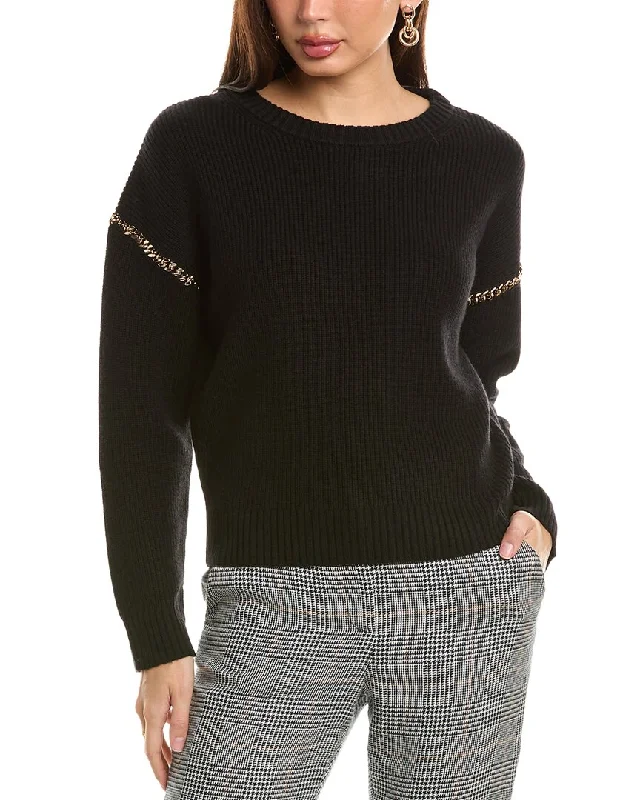 Elie Tahari Drop-Shoulder Chain Wool-Blend Sweater