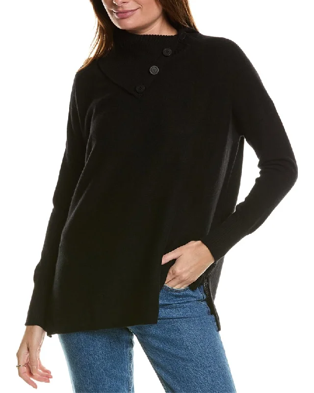 Forte Cashmere Button Neck Oversized Cashmere Pullover