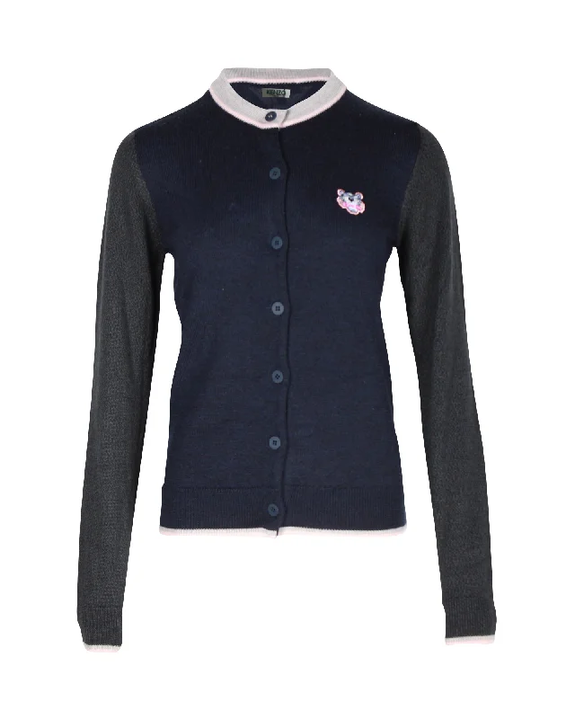 Kenzo Tiger Patch Cardigan in Navy Blue Wool