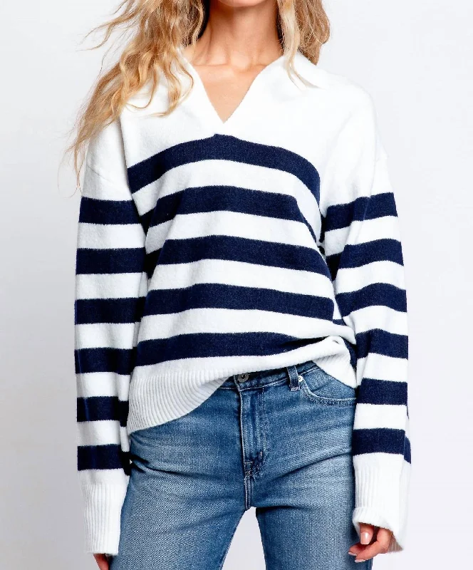 Finley Johnny Stripe Sweater In Chalk/nocturnal Stripe