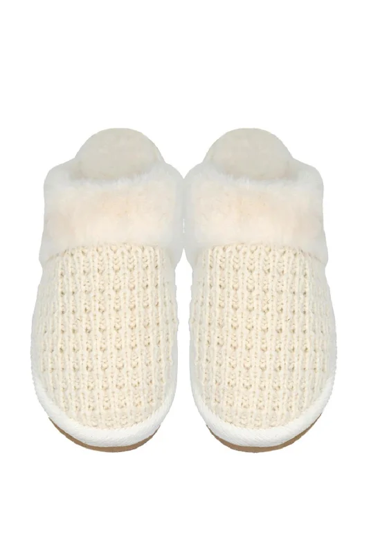 C.C. Rib Pattern Knitted Slippers for Women in Ivory | SPE0032-IVORY