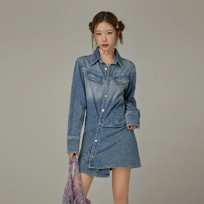 Unbalanced Denim Long Sleeve Dress