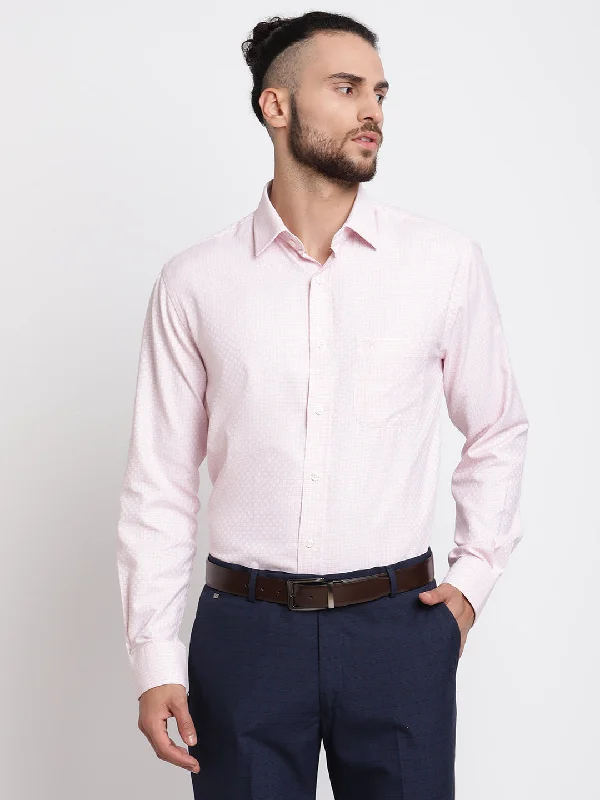 Men's Light Pink Formal Small Checks Full Sleeve Shirt