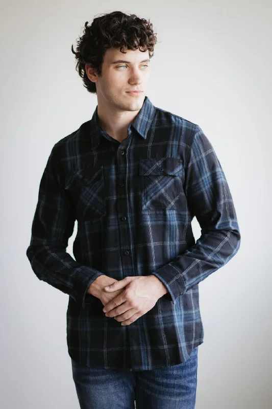 Plaid Flannel Shirt for Men in Black Blue | TQ8281GL-BLACKBLUE