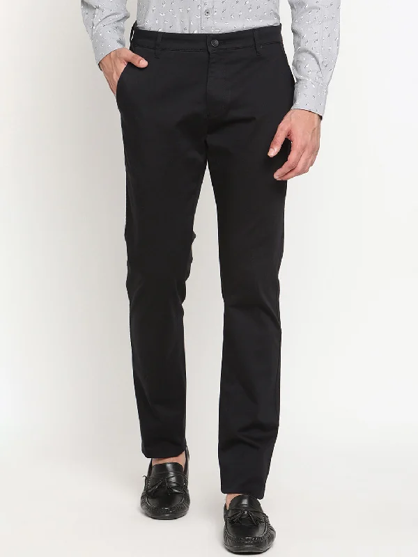 Men's Casual Flat front Black  Trousers