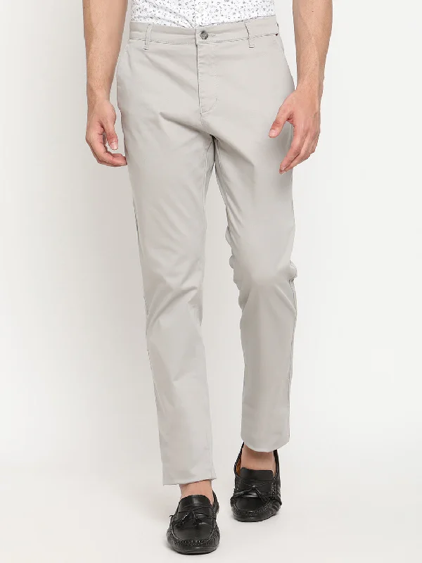 Men's Casual Flat front Light Grey  Trousers