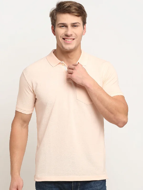 Men's Peach  Polo neck Half Sleeve T-Shirt