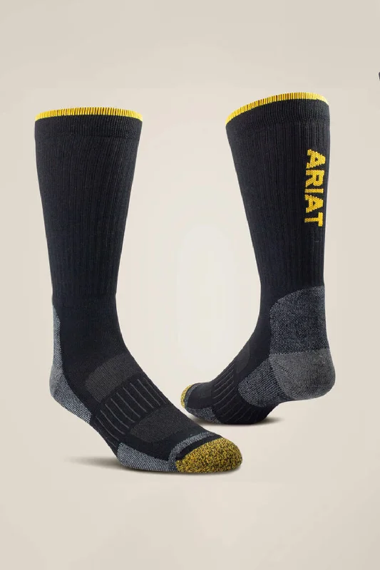 Ariat High Performance Tek Work High Crew Socks for Men in Black | 2777-BLK002