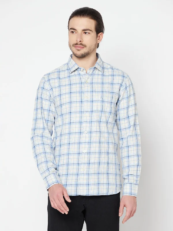 Men's Sky Blue Casual Medium Checks Full Sleeve Shirt