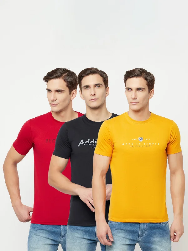 Men's Pack of 3 Round neck Half Sleeve T-Shirt Red, Blue,Yellow