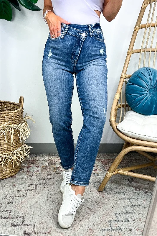 Azari High Rise Crossover Band Tapered Jeans - FINAL SALE