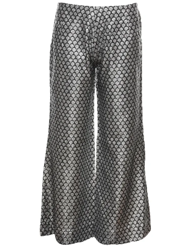 Black & Silver Sparkly Patterned Trousers  - W30 L29