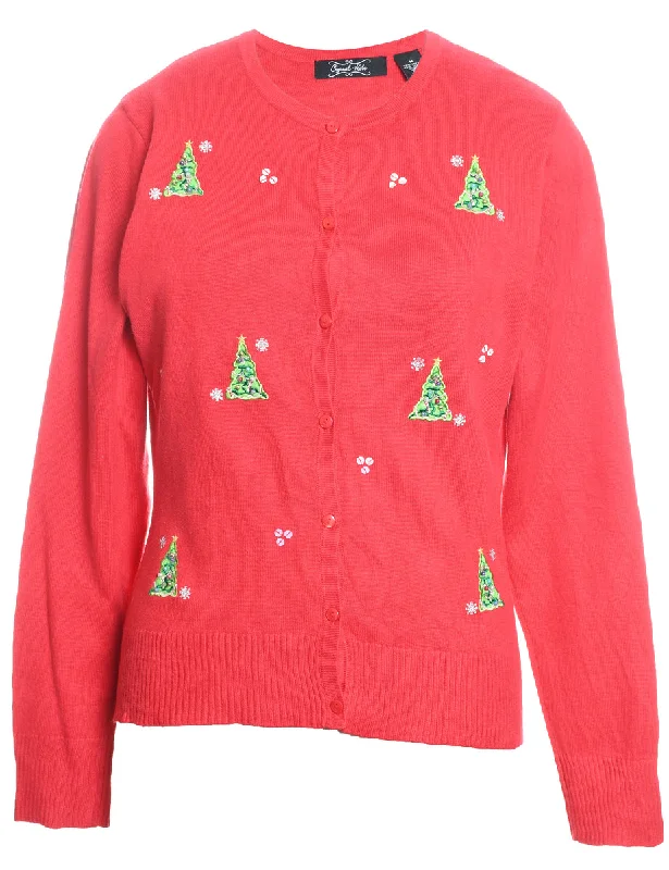 Christmas Tree Print Cardigan - M