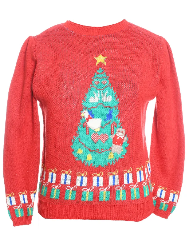 Christmas Tree Print Jumper - M