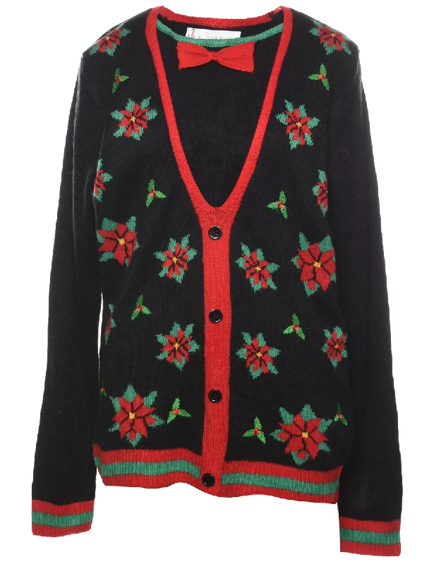 Festive Holly Design Christmas Cardigan - M