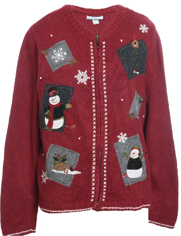 Festive Print Christmas Cardigan - L