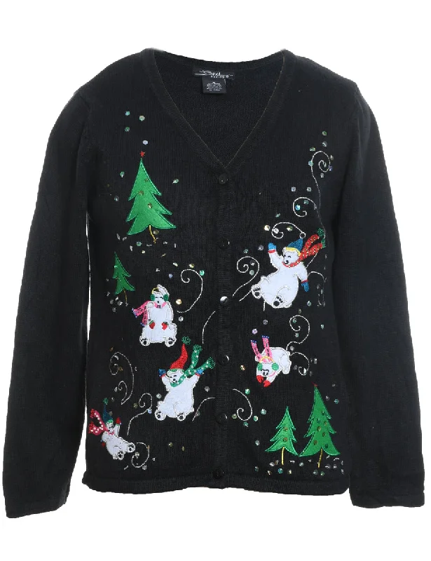 Polar Bear Design Christmas Cardigan - M