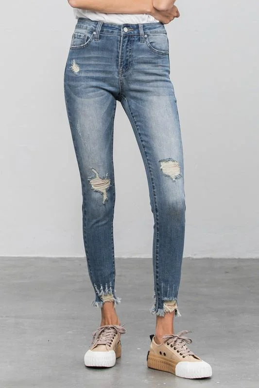 The Carly Premium Distressed Mid Rise Ankle Skinny Jeans by Insane Gene