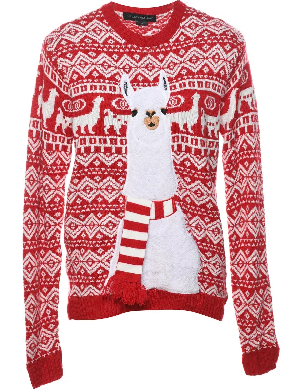 Red & White Llama Design Christmas Jumper - S