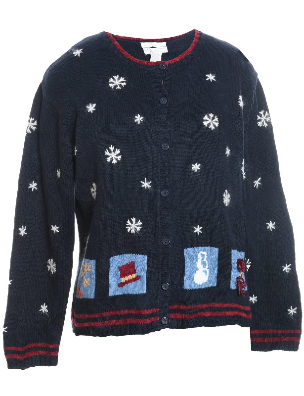 Snowfall Design Christmas Cardigan - L