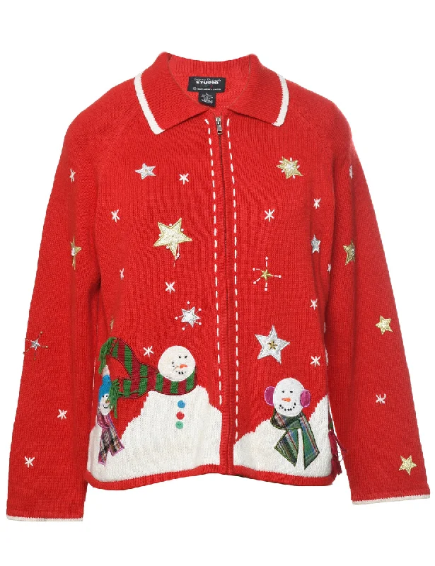 Snowman Christmas Cardigan - L