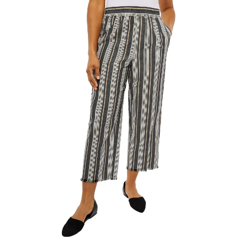 Alfred Dunner Womens Linen Blend Striped Ankle Pants