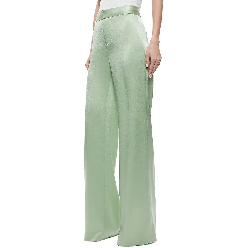 Alice and Olivia Womens Deanna Satin High Waist Wide Leg Pants