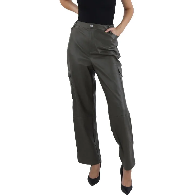 Bagatelle Womens Faux Leather High Rise Cargo Pants